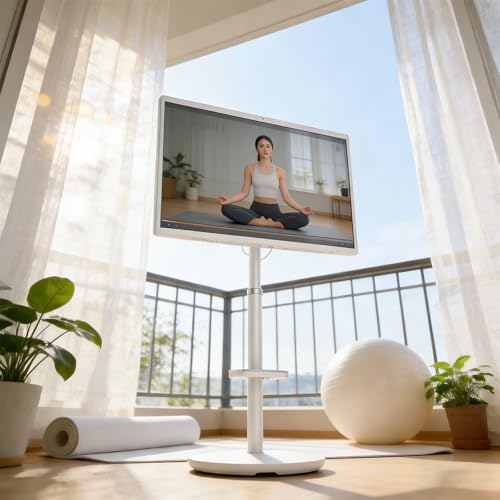 SHAHRYAR Smart TV Portátil De 27'/32' con Ruedas | con Pantalla Táctil | CPU Qualcomm De 8 Núcleos | Batería Integrada De 12000 Mah | Cámara Web De 13 MP | Control Remoto 32'-4KFHD