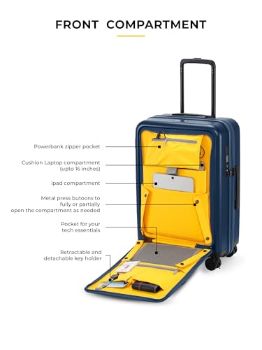 Image of EUME Cabin Pro Luggage Trolley for Travel 57cm, Cabin Bag | Trolley Bag Small for Luggage | with Laptop Sleeve | 100% Polycarbonate (PC) 8 SilentRun Hinomoto Wheels, Midnight Blue