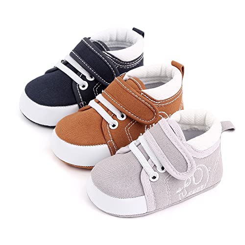 Baby Girls Boys Canvas Shoes Infant Soft Anti-Slip Sole Newborn First Walkers Star High Top Unisex Toddler Denim Sneaker (6-12 Months Infant, A4/Brown, 6_Months) #TOP4