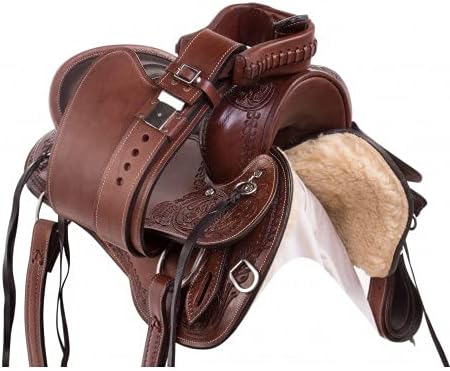 BNB International Leather Western Endurance Trail Horse Saddle Handmade Comfort with Horn Equestrian Horseback Riding Tack, Matching Headstall,Breast Collar,Reins Size:14"-18" inches Seat, M11