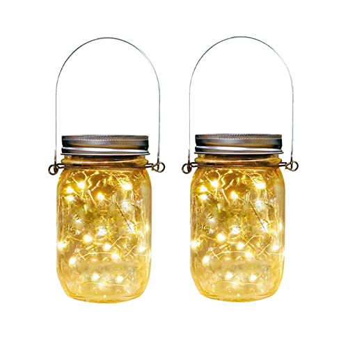 Lampe Solaire Exterieur, XVZ Lot de 2 Lanternes Solaires de Jardin 20 LED en Verre Étanche pour l'extérieur - Décoration de Jardin - pour Mariage, Fête, Mur, Table, Arbre, Noel(Blanc Chaud) Cover