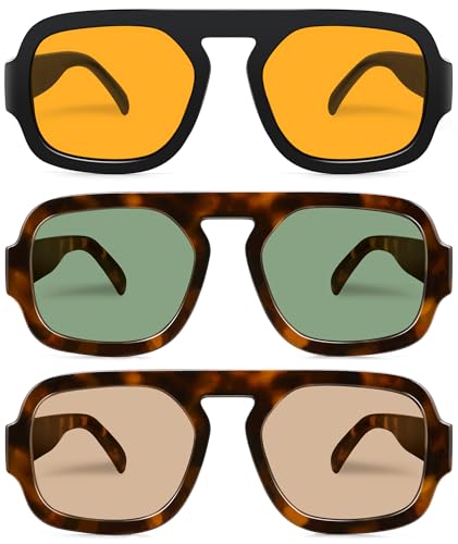 YMRFW Retro Square Aviator Sunglasses for Women Men 70s Vintage style Shades Trendy Flat Top UV Protection Sun Glasses
