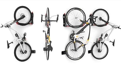 Image of TORACK BIKEPAL No Lifting Swivel Bike Racks, Space Saving Wall Mounted Bike Holder for Garage, Bike Wall Hangers for Vertical Bike Storage (4 Pack)