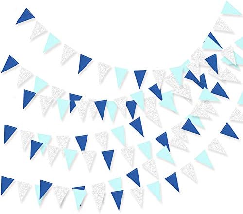 Boys Baby Shower Birthday Party Blue Bunting Pennant Banner Carnival Party Streamers Supplies Flags Banners Decorations