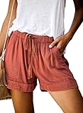 Wielsscca Womens Drawstring Shorts Summer Elastic Waist Casual Lightweight with Pockets Orange XL