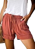 Wielsscca Womens Drawstring Shorts Summer Elastic Waist Casual Lightweight with Pockets Orange XXL