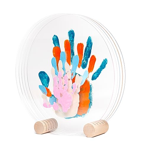 Patrocle Kit Impronte Famiglia 5 Pastel - Idee Regalo Originali Neonati - Kit Nascita Bebe Decorativo - Regalo Compleanno Famiglia o Festa dei Nonni - Supporto Legno Plexiglass - Made in France