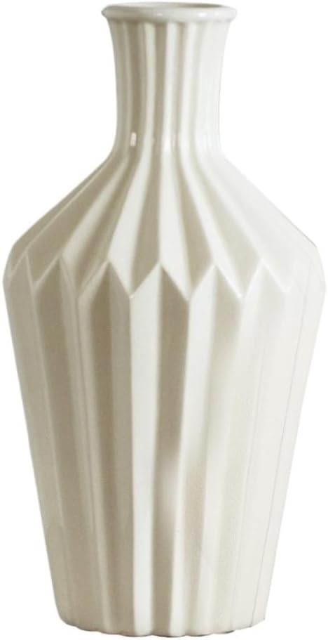花瓶 花瓶セラミッククラック釉折り紙ラインシンプルな装飾品フラワーアレンジメントリビングルームホワイトホームアクセサリー 中国の花瓶