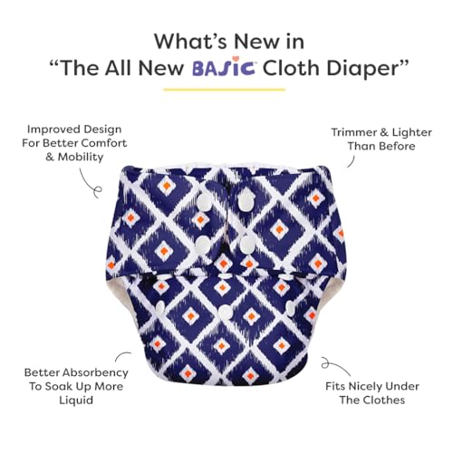 Image of SuperBottoms BASIC Cloth Diaper Pack of 2 with UltraThin Dry Pad & 5 Disposable Easy Clean Top Sheets | Reusable & Washable | Adjustable Fit for Babies 3m-3y