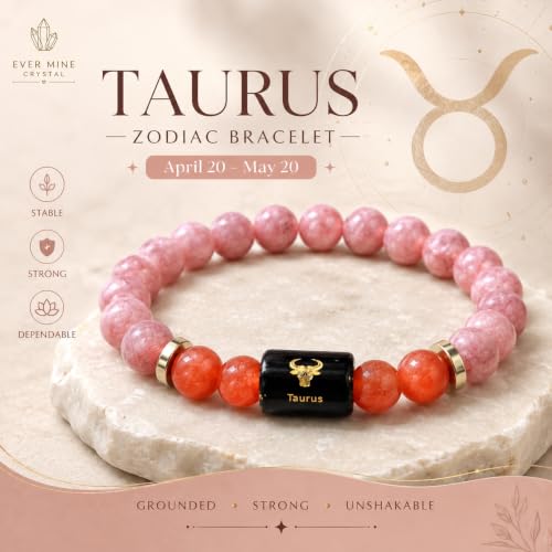 Image of Taurus Zodiac Bracelet (वृषभ राशि) | Certified Crystal for Strength, Balance & Confidence | Original Sunstone & Carnelian stone | Astrology Bracelet for Man & Woman | Gift for Man & Woman