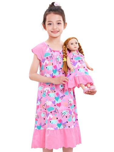 MHJY Girls Nightgowns Lace Girl and Doll Matching Pajamas Toddler Night Sleepwear Night Dress for Girls and 18