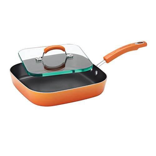 Rachael Ray Brights Nonstick Griddle/Griddle Pan/Flat Grill with Glass Press - 11 Inch, Orange Gradient