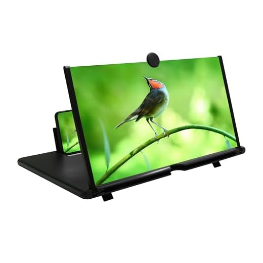 12‘’ Screen Magnifier Amplifier 3D HD Smart Mobile Phone Movies Amplifier with Leather Foldable Holder Stand for Any Smartphone, Supports All Smartphones(Black)