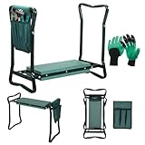 2 in 1 Heavy Duty Garden Kneeler Seat with Handles, Tool Pouch & Digging Gloves – Double Padded Foam Garden Kneeler Bench Stool for Senior Citizens Men & Women, Ideal for Gardening, Cleaning, Outdoor