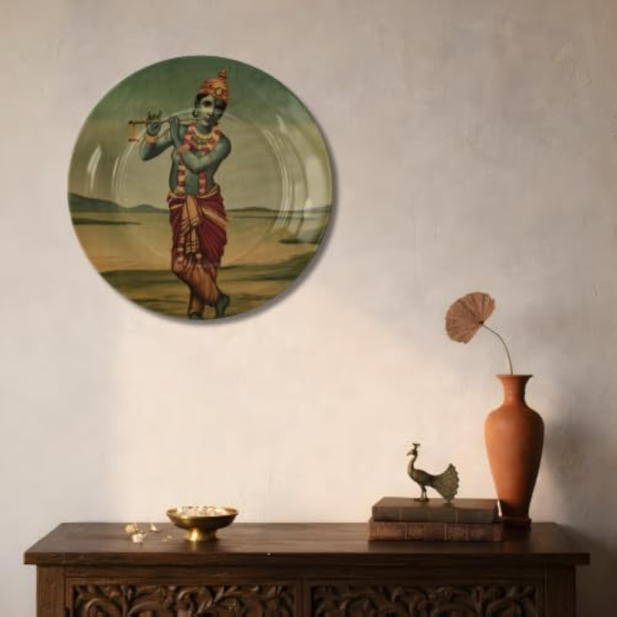 Lord Krishna Ceramic Art Plate, Gift for Home