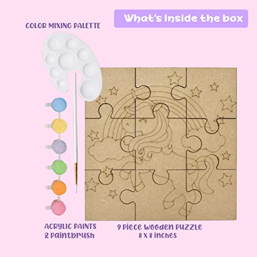 Image of Kalakaram DIY Unicorn Wooden Puzzle Painting Kit for Kids Age 5+ - Creative Art & Craft Activity Set with Paints, Brush & Puzzle, Educational Learning Toy, Screen-Free DIY Painting Kit, Birthday Gift, Return Gift & Party Favor for Boys and Girls