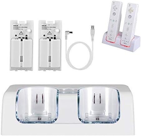 Wii Chargers for Wii Remote Controller, Wii Charger Dock Station with 2 Rechargeable Batteries and USB Charging Cord, White