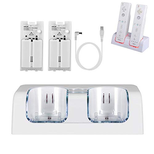 Wii Chargers for Wii Remote Controller, Wii Charger Dock Station with 2 Rechargeable Batteries and USB Charging Cord, White Wii Chargers for Wii Remote Controller, Wii Charger Dock Station with 2 Rechargeable Batteries and USB Charging Cord, White