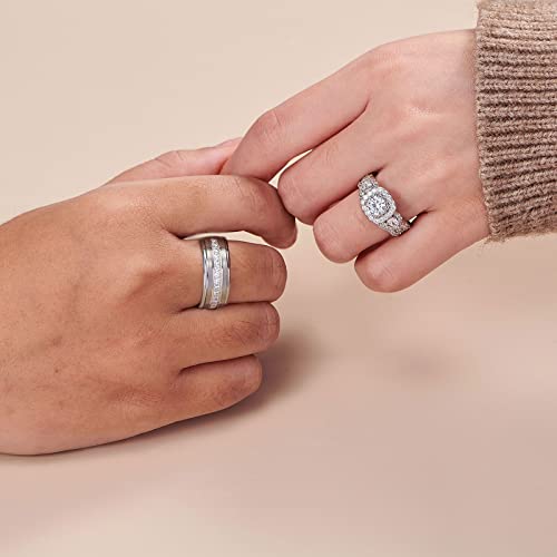 Newshe Jewellery Wedding Ring Sets for Him and Her Sterling Silver Promise Rings for Couples Women Mens Band Size 5-134