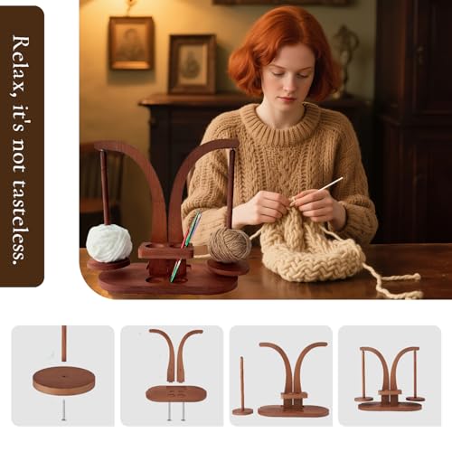 Image of Yarn Holder for Crocheting, Yarn Holder Spinner - Wooden Yarn Ball Holder with Magnetic Rotating Mechanism, Double Spindles, Ideal Crochet Gift for Knitting Lovers