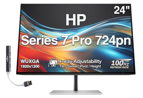Image of HP Series 7 Pro 724pn 24 inch WUXGA IPS Monitor with 5ms Response Time, Anti Glare, Flicker Free, Pivot, VESA Mount (100mm), Displayport, HDMI & Dockztorm USB Port Expander, Black /Silver (8X534AA#ABA)