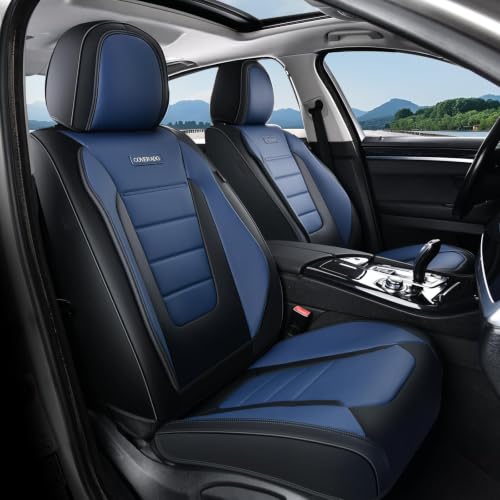 Image of Coverado Car Seat Covers Front, Seat Covers for Cars, Waterproof 2-Pack Car Seat Cushions, Leather Carseat Seat Protectors, Universal Seat Covers Fit for Most Sedans SUV Pick-up Trucks(Black&Blue)
