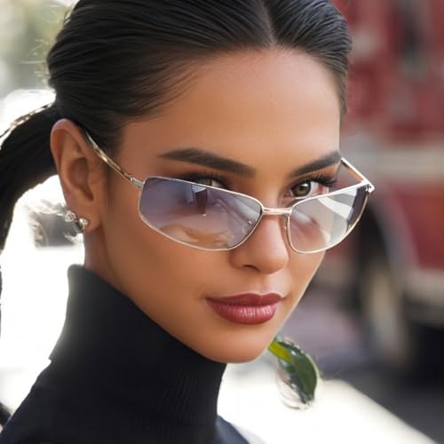 willochra Retro Small Rectangle Metal Frame Women Sunglasses Fashion Blue Pink Lens Shades UV400 Men Punk Sun Glasses F282