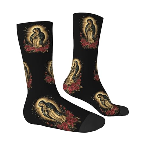 Our Lady of Guadalupe Mother Of God Vertical Holly Mary Blessed Virgin Mary Adult Polyester Crew Socks Breathable Moisture-Wicking Athletic Running Gym63