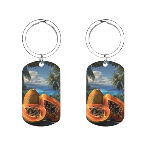 Pawpaw Vintage Papaya Ocean Seaside Fashion Keychain with Pendant Stainless
