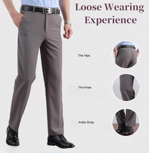 Oldenease - Men’s Pleated Ice Silk High-Waist Comfort Pants, Classic Fit Regular Bussiness Casual Dress Pants with Pockets2