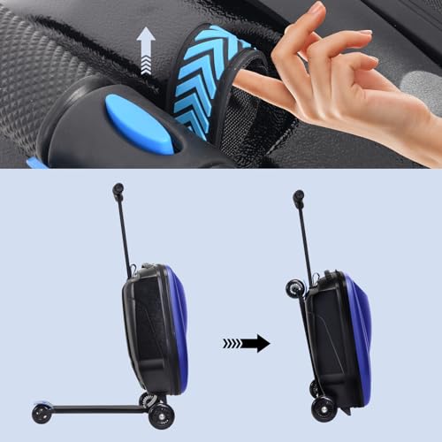 20" Scooter Suitcase for Kids, 2-in-1 Ride On Luggage with Wheels for Boys & Girls Ages 4-15, Foldable Hardshell Carry On Lightweight Travel Suitcase for Airplane