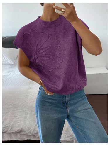 Image of SOLY HUX Women's Short Sleeve Sweater 3D Floral Sweaters Pullover Tank Tops Knit Vest Trendy Fashion Clothing
