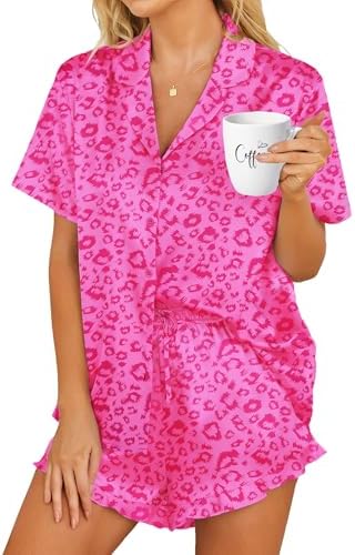 HOTOUCH Womens Satin Pajamas Set Button Down 2 Piece Silk Pjs Sho...