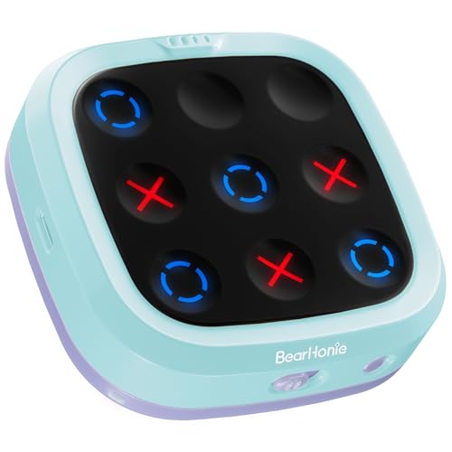 BearHonie Electronic Tic Tac Toe Game Portable Travel Games for Car Ride, Educational and Memory Growth Toys Gift Idea for Kids and Adults , Top-Blue + Bottom-Purple