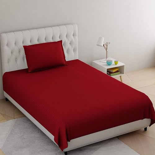 Image of Strip Glace Cotton Single Bedsheet with One Pillow Cover (Mehrun, Single)