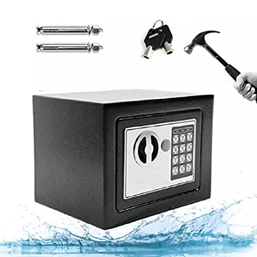 Security Lock Safe Box, Portable Home Safe Box for Storage Money, Document, Jewelry, Waterproof Cash Box Electronic Digital Safe with Emergency Keys for Home Security, 23x17x17cm, Black
