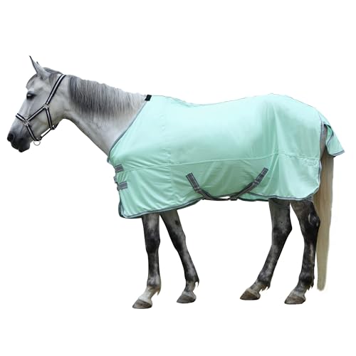 Image of Horse Fly Sheet Lining, Mesh Equine Sheets Fly Rug, UV Protection | Breathable Mesh Fly Sheet for Horse, Equine Summer Sheet, Bug Mosquito FlySheet for Stable, Pasture, Barn (69 inch, Mint Green)