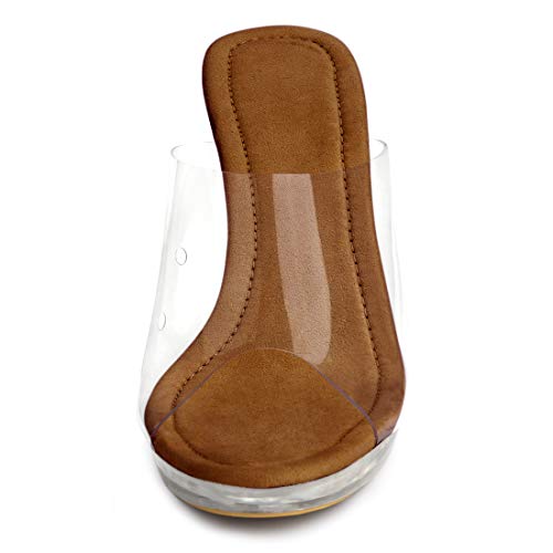 Allegra K Allegra K Women's Clear Heel Platform Open Toe Chunky Heels Brown Slides Sandals 7.5 M US