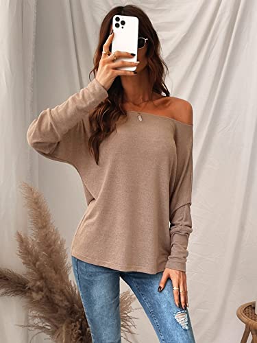 CUPSHE Women Long Sleeve Off The Shoulder Knitted Tops Casual Loose Fit Solid Blouses4