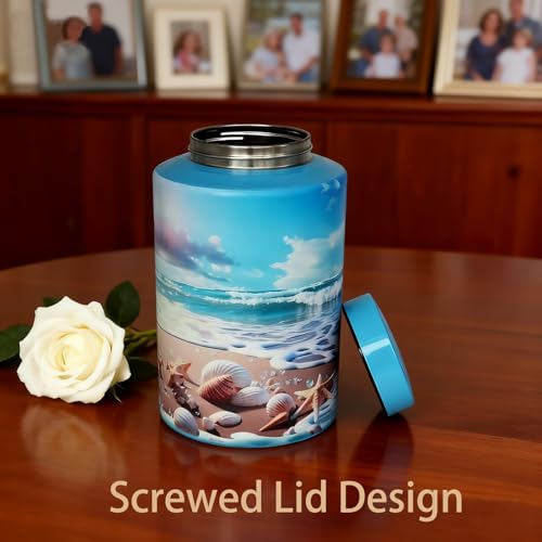 Image of Large Cremation Urn for Adult Female Male Ashes, Decorative Funeral Blue Keepsake Memorial Urns for Human Women Man Dad Mom Remains with Velvet Bag(Ocean Heaven)