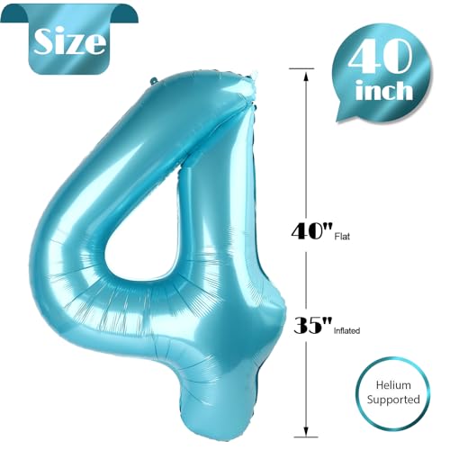 Image of Pearlescent Blue 4 Balloon, Number Balloons 40 Inch, 4th Birthday Decorations, Four Large Numbers for Party Decor, Number 4 Balloon