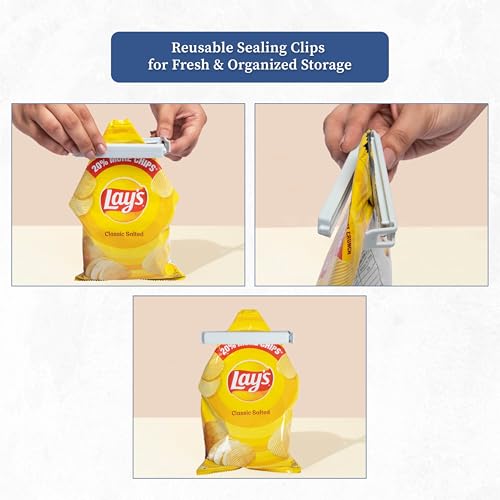 Image of Homestrap Sealing Clip Set of 36 | Plastic Food Snack Bag Sealer Clips | Keeps Food Fresh | Reusable Pouch Clips for Snacks, Plastic Bags, Bread | 2 Size (18 Small, 18 Large) | Pouch Clips Sealer
