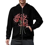[ZKCASA] 彼岸花 パーカー メンズ ジップ 長袖 トレーナー スウェット プルオーバー 春秋冬服 フード付き おしゃれ トップス S