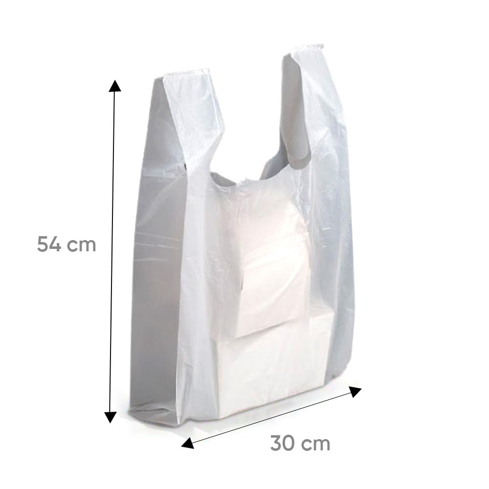 400 Sacs bretelles réutilisables 30x14x54 cm en plastique blanc 50 microns conformes à la législation