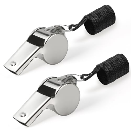 FOMGIIN Pfeife 2 Stück Edelstahl Sportpfeifen Schiedsrichter Pfeifen mit Schlüsselband Lauter Klarer Klang Handpfeife Trillerpfeife Ideal für Schulsport Hundetraining Sportunterricht Fußball