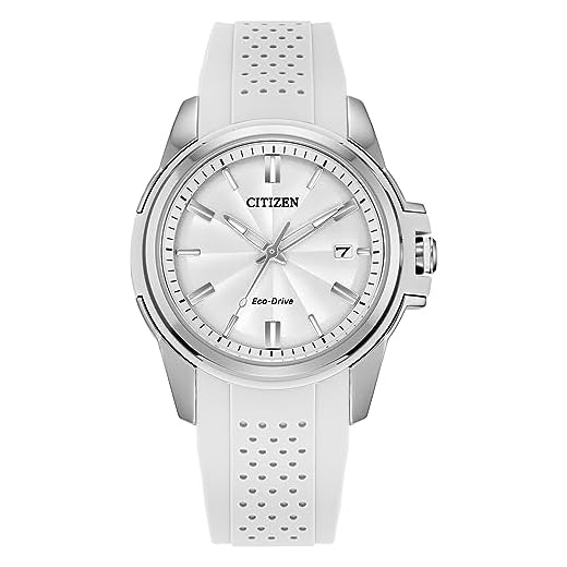 Citizen Ladies' Eco-Drive Classic Silver Stainless Steel 3 Hand Watch with White Rubber Strap,White Dial (Model:FE6131-04A)