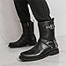 Men's Genuine Leather Upper Mid Calf Motorcycle Boots Buckle Strap Closure Flat Heel Round Toe Comfortable Lightweight Soft Interior Easy To Put On For Casual Daily Street Fashion Party Walking (Black,9.5)