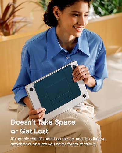 Image of MOFT Laptop Stand for Desk, Adhesive MacBook Computer Stand with 2 Adjustable Viewing Angles, Foldable and Portable Laptop Riser Compatible with 11 inch-16 inch Laptops, Blue(Adhesive Version)