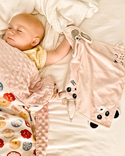 Daysu Security Blanket For Newborn Baby Boy Girl Unisex, Soft Soothing Lovey Nursery Reversible Baby Blanket With Animal Faces, Dotted Backing As Baby Gift Accessories, 1 Pack, Pink, 15" X 15" #TOP5