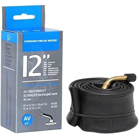 Prometheus Inner Tube 12 Inch AV Angled for Pushchairs Scooter Balance Bike 12 Inch or 12 1/2 x 1.75 to 2 1/4 Thread Nickel-Plated Cover
